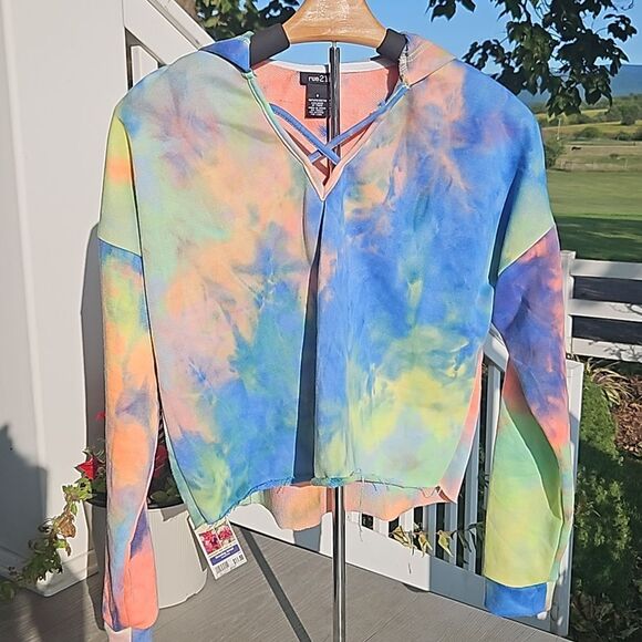 RUE 21 crop tie dye pastel pullover hoodie - Picture 1 of 11